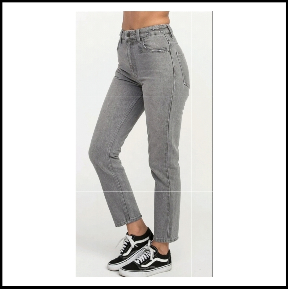 RVCA Vintage style grey straight crop denim